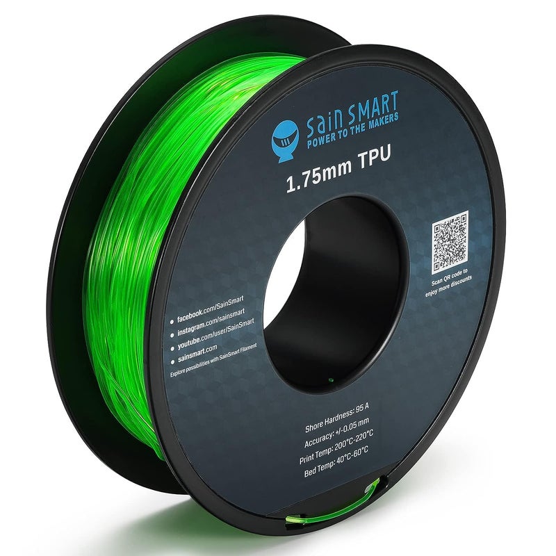 SainSmart Green Flexible TPU 3D Printing Filament, 1.75 mm, 0.8 kg, Dimensional Accuracy +/- 0.05 mm - Image 1